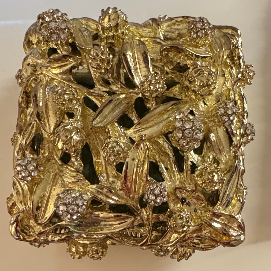 Low Start!! Gold Floral Jewelry Box With Rhinestones